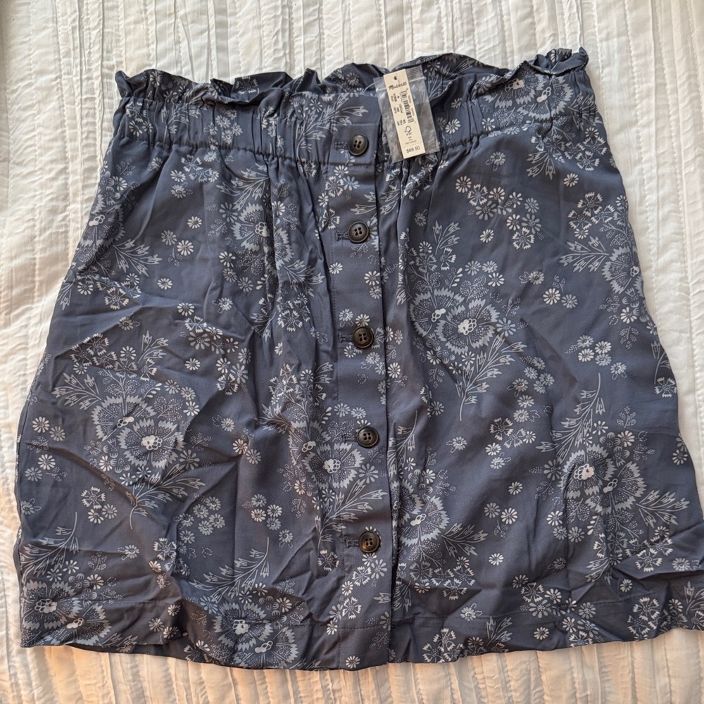 Madewell Paperbag Button-Front Mini Skirt in Blue